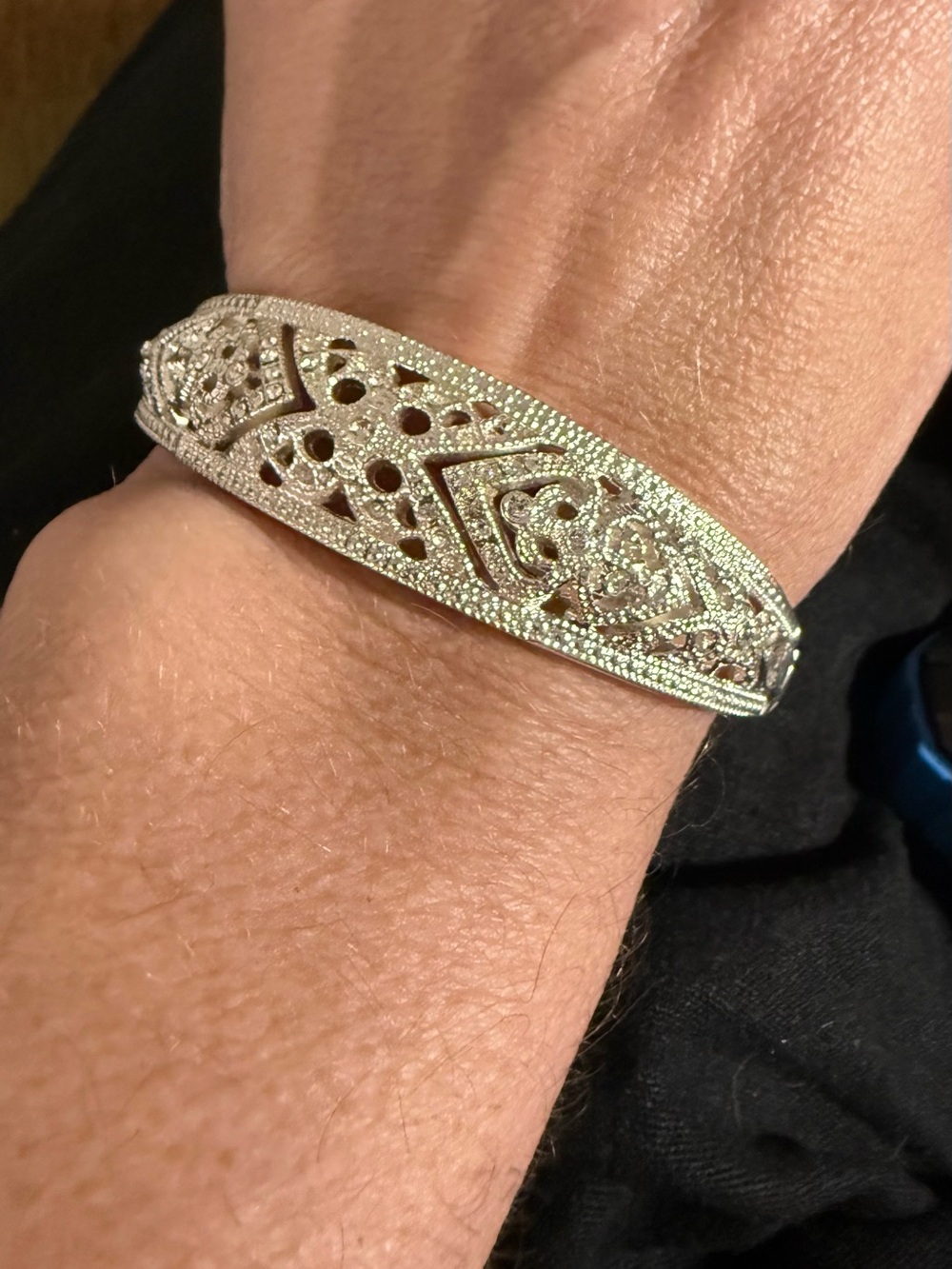 Intricate Silver-Tone Filigree Women's Bangle Bracelet